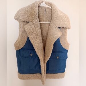 Women's Blue and Cream Sherpa Vest